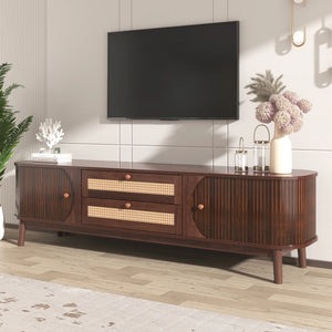 Meuble TV rotin et bois naturel