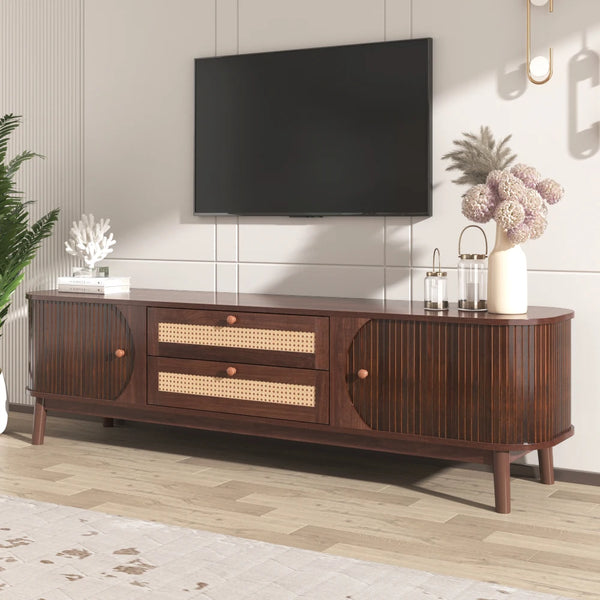 Meuble TV rotin et bois naturel