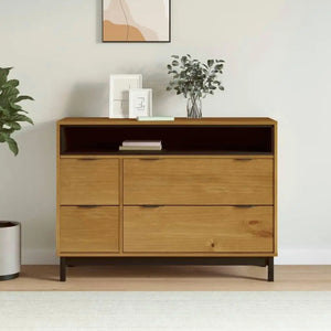 Commode en pin massif noir et bois