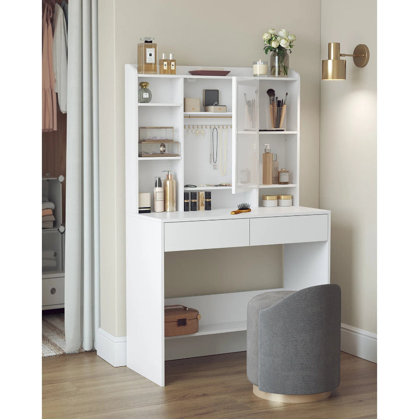 Coiffeuse blanche miroir LED rotatif