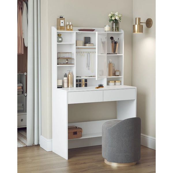 Coiffeuse blanche miroir LED rotatif