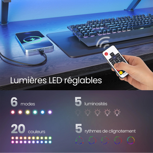 Bureau d’angle noir design LED