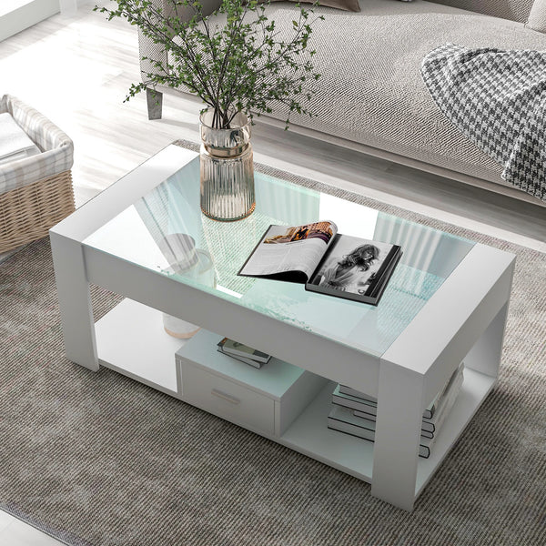 Chic white glass coffee table