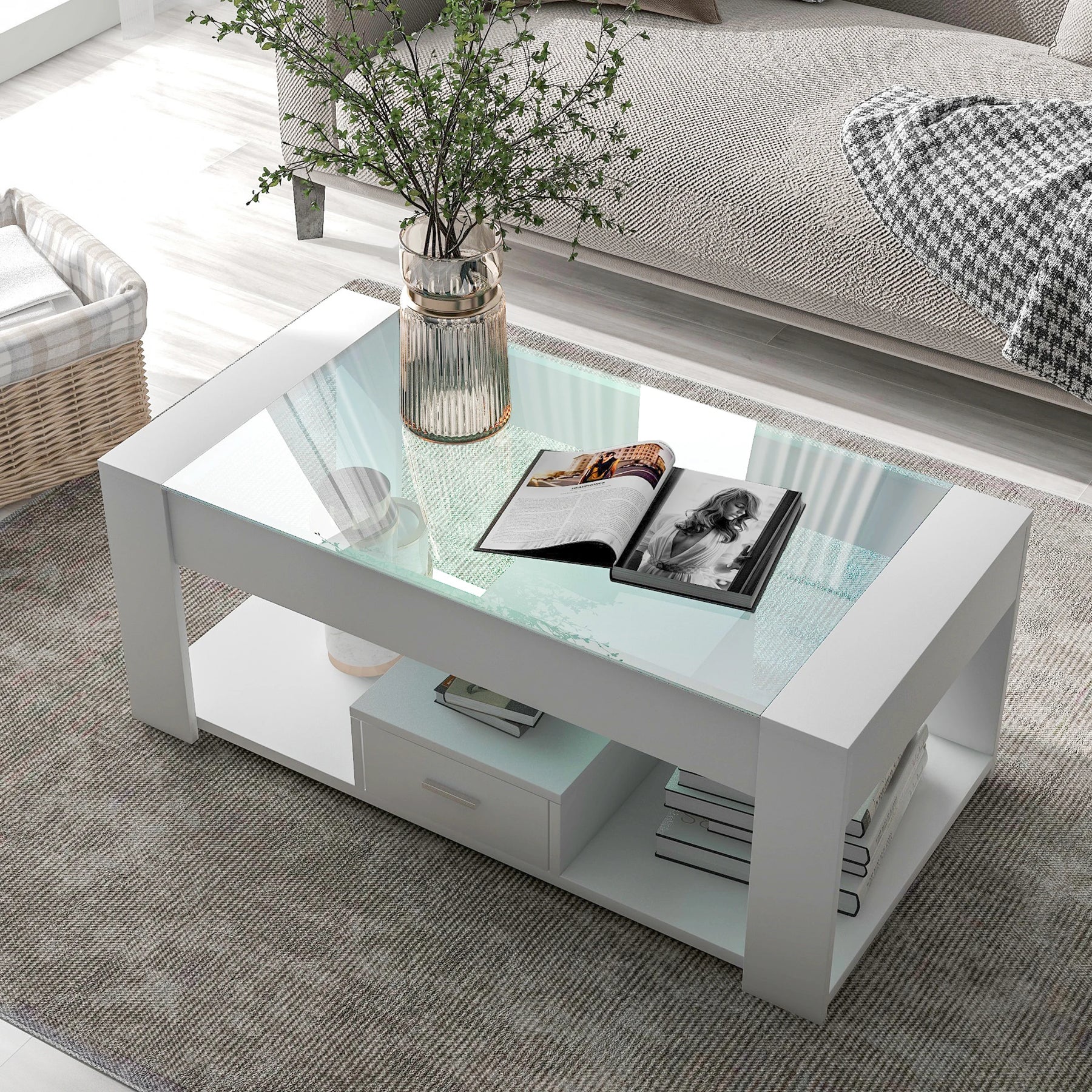 Table basse blanche verre chic
