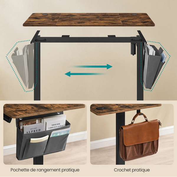 Bureau réglable électrique bois rustique
