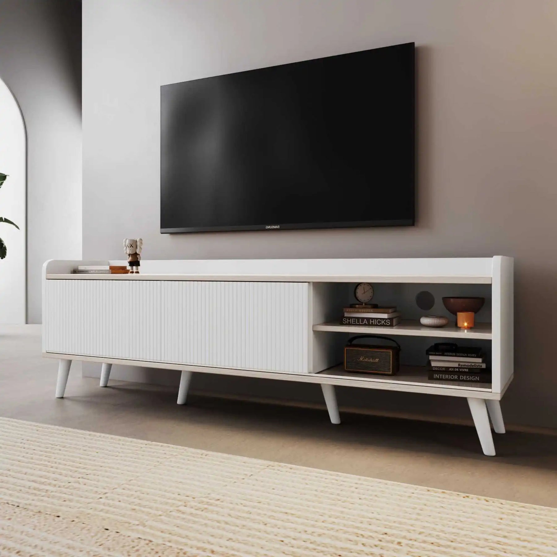 Meuble TV moderne bois blanc