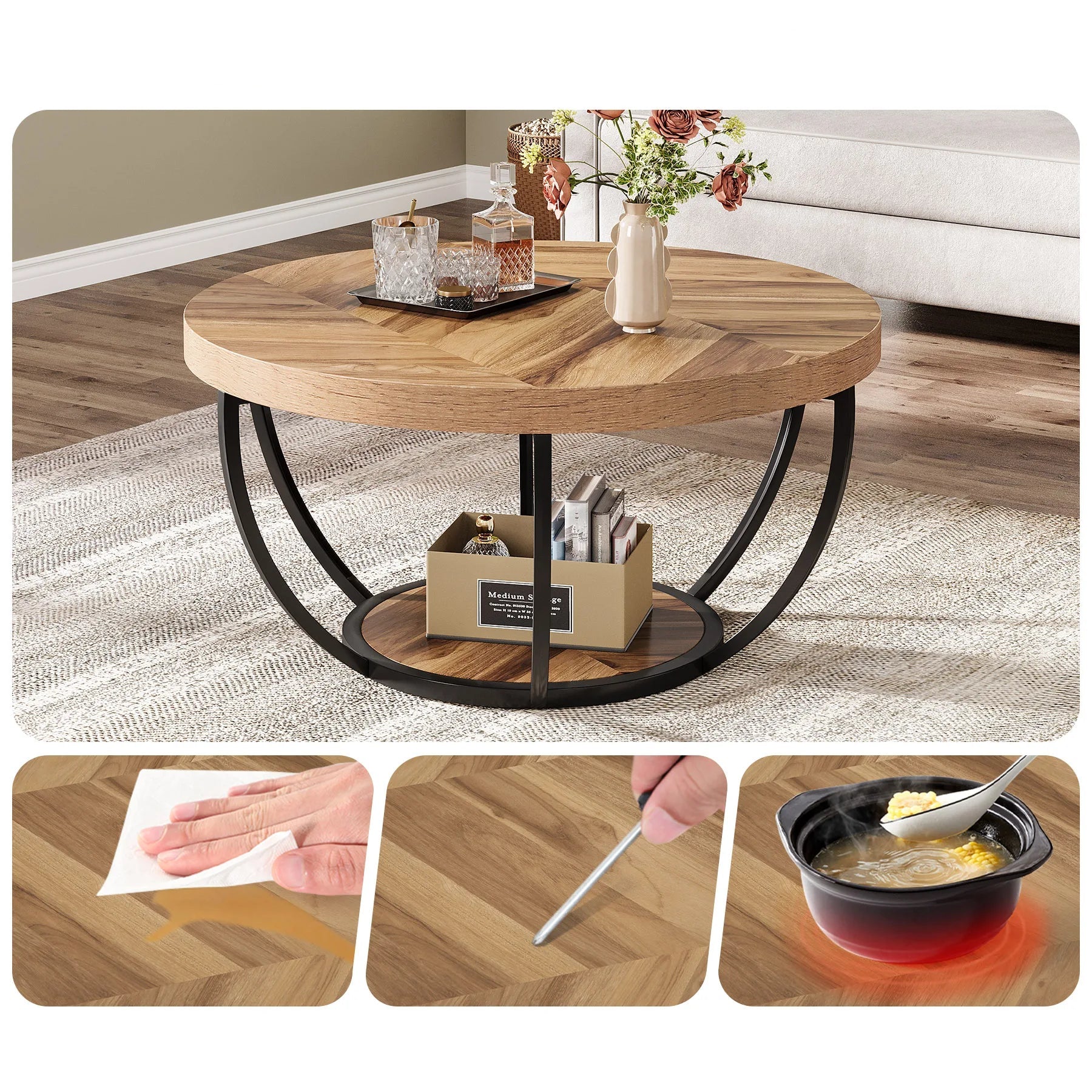 Table basse ronde bois et métal design