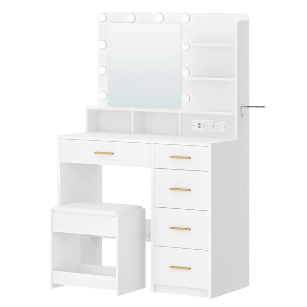 Coiffeuse blanche LED tiroirs design