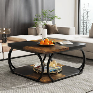 Table basse carrée bois métal design