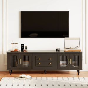Meuble TV noir rétro avec verre rainuré