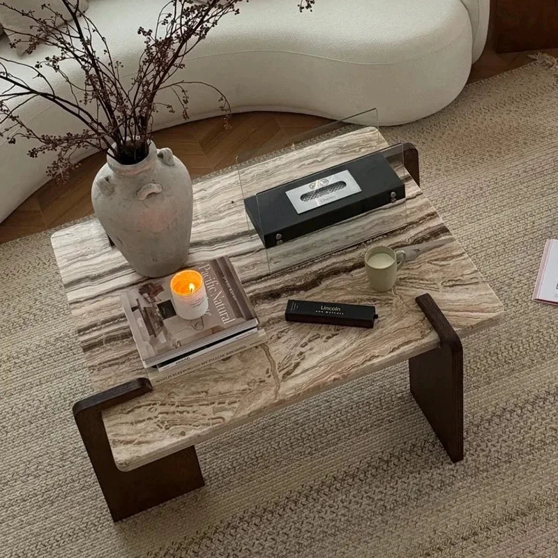 Table basse marbre travertin rétro