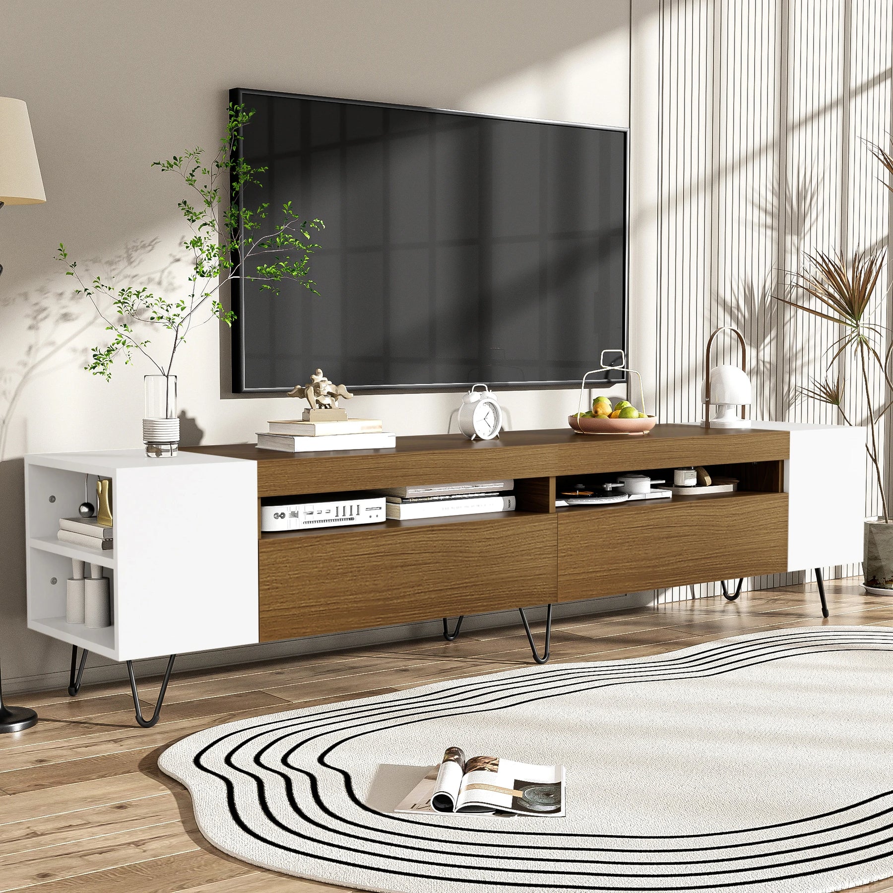 Meuble TV moderne blanc et bois