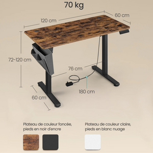 Bureau réglable électrique bois rustique