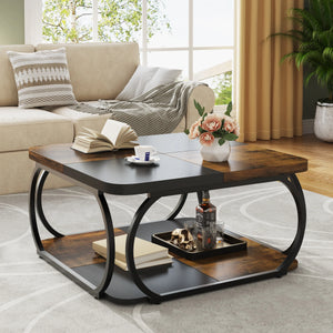 Table basse carrée bois métal design