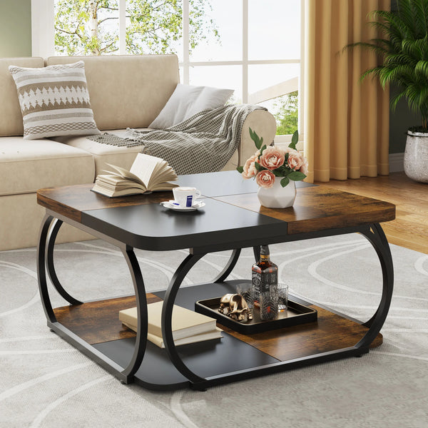 Table basse carrée bois métal design