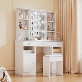 Coiffeuse blanche LED avec tabouret