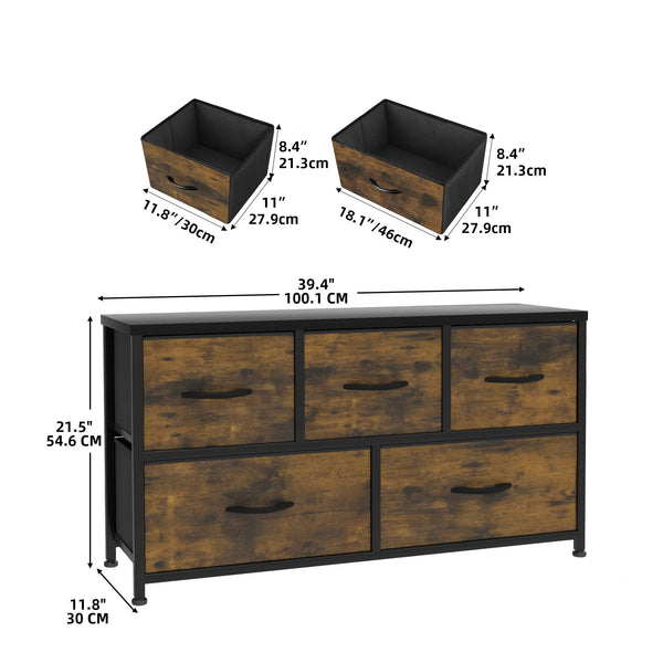 Commode 5 tiroirs tissu et bois