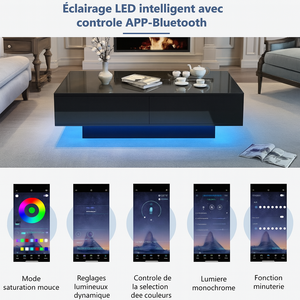Table basse noire laquée LED