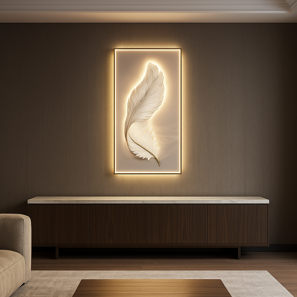 Tableau mural LED plume design