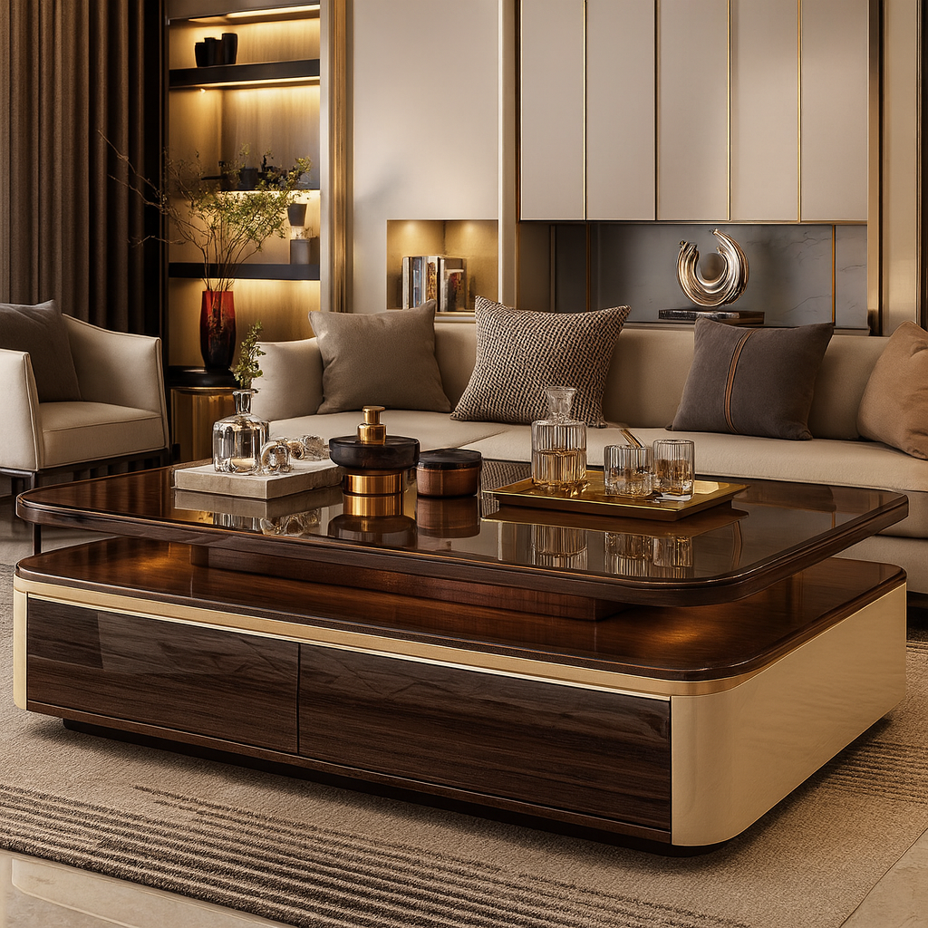 Table basse rectangulaire luxe verre et bois