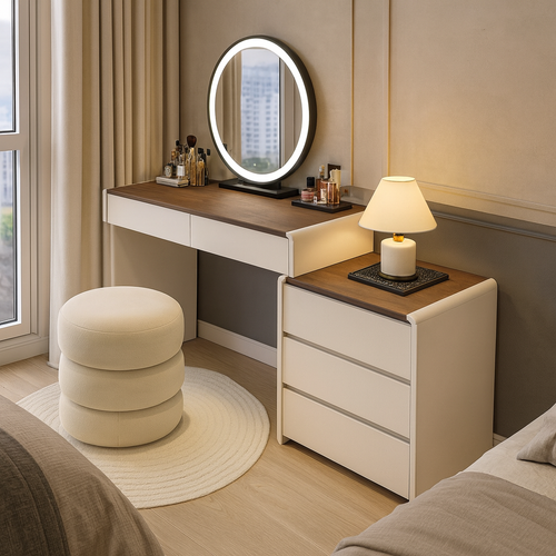 Coiffeuse moderne blanche miroir LED