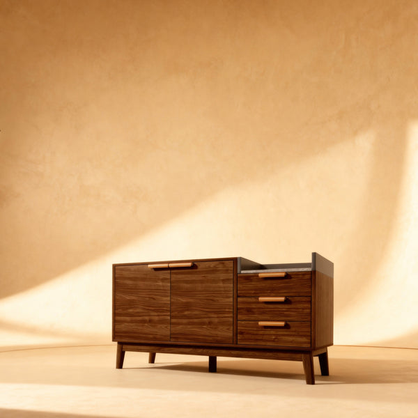 Buffet en chêne 120 cm avec plateau effet marbre et tiroirs