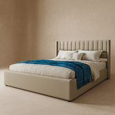 Lit double hydraulique en lin beige 180x200 cm