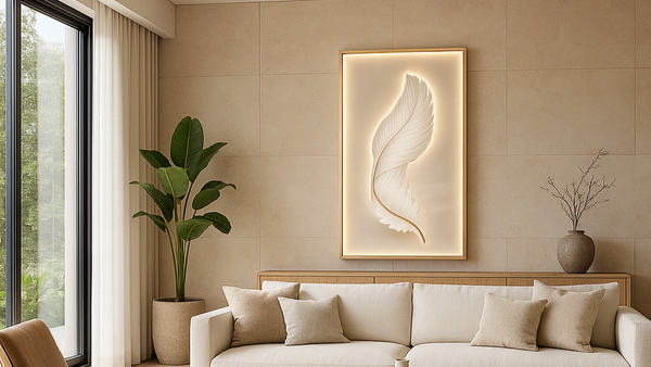 Tableau mural LED plume design