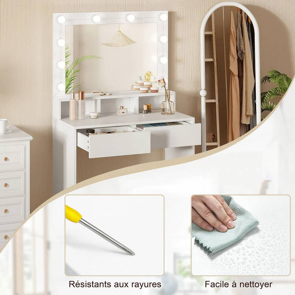 Coiffeuse blanche miroir LED moderne