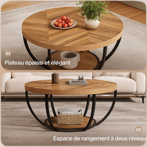 Table basse ronde bois et métal design
