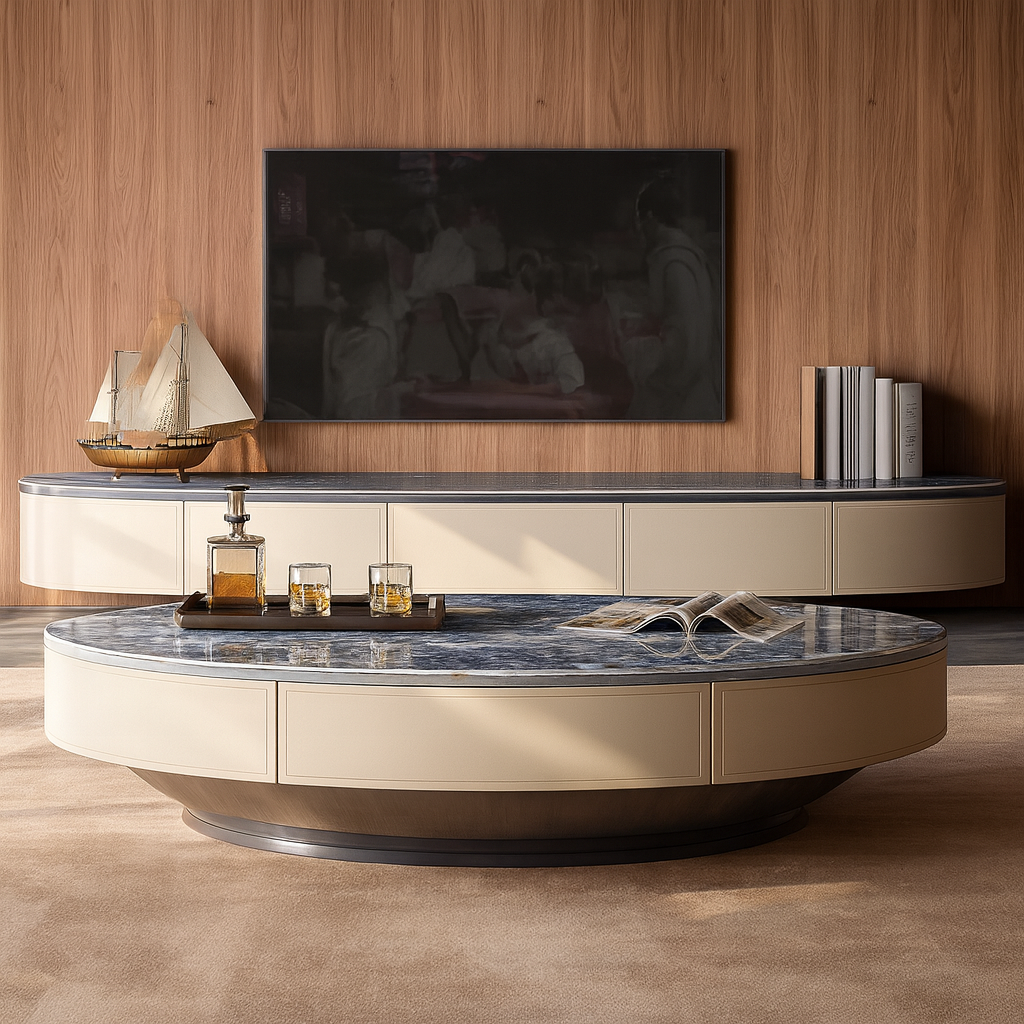 Table basse ovale marbre bleu design